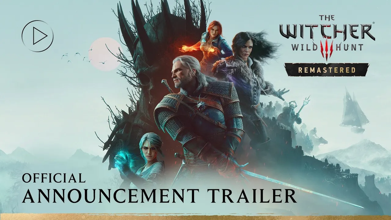 Official The Witcher 3 Wild Hunt Remastered announcement trailer thumbnail, credited to CD Projekt Red.